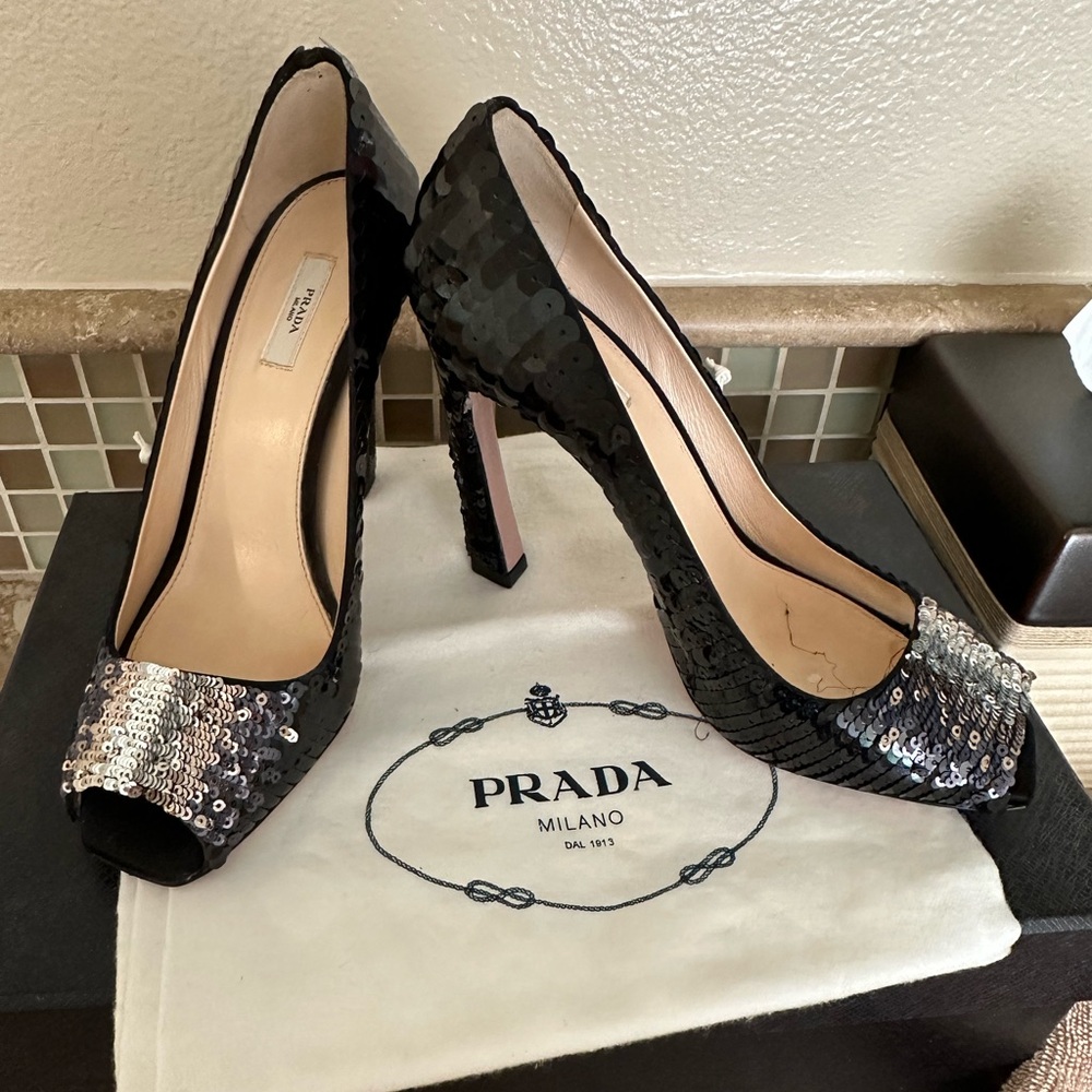Prada Women's Black Sequin Heels